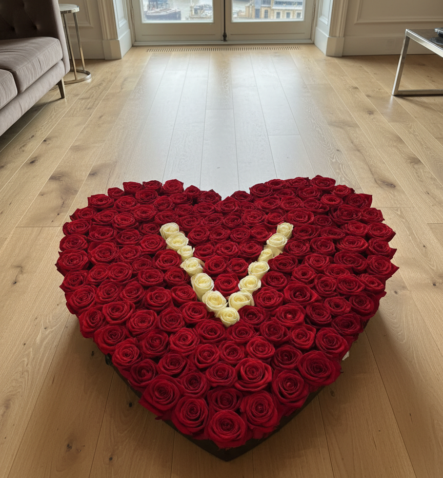 150 Red Roses in a Heart Shape
