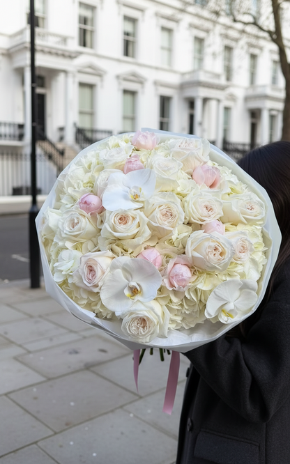 Ivory Cloud - Hydrangea, Roses & Orchid Bouquet